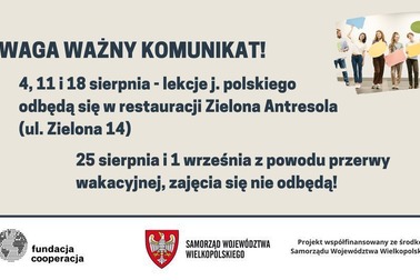 Ważny komunikat dotyczący lekcji j. polskiego